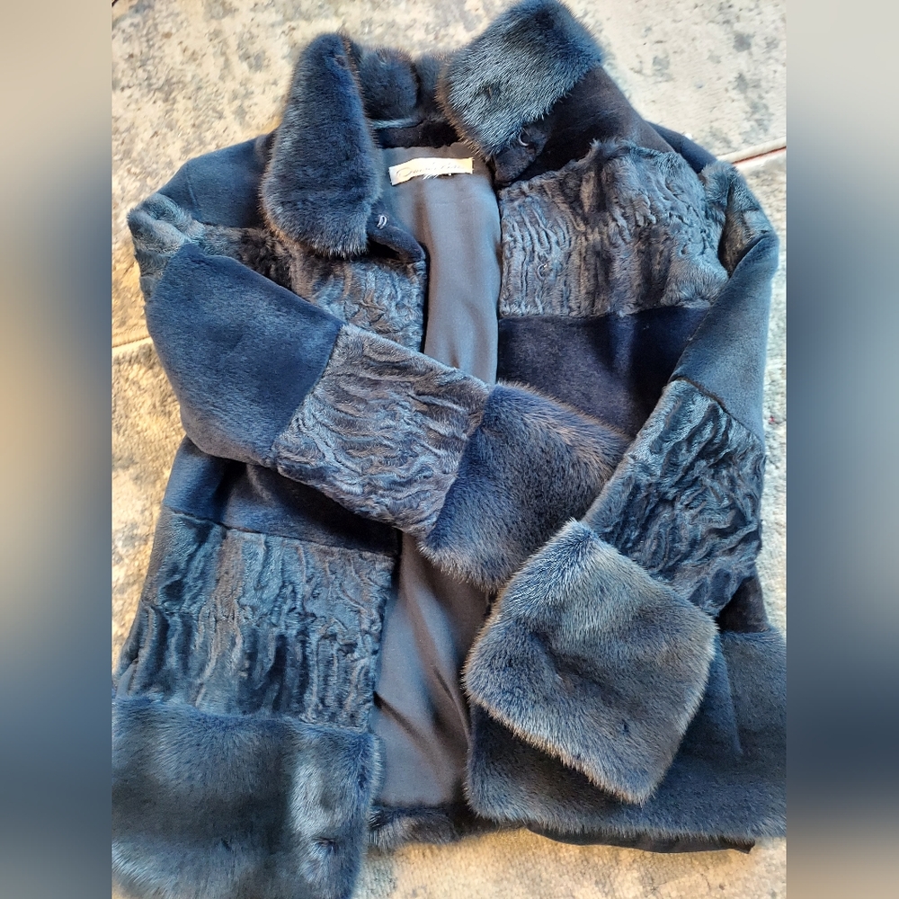 ○$25,000 NEW OSCAR DE LA RENTA FUR BLUE MINK LAMB JACKET US M L - Picture 6 of 15